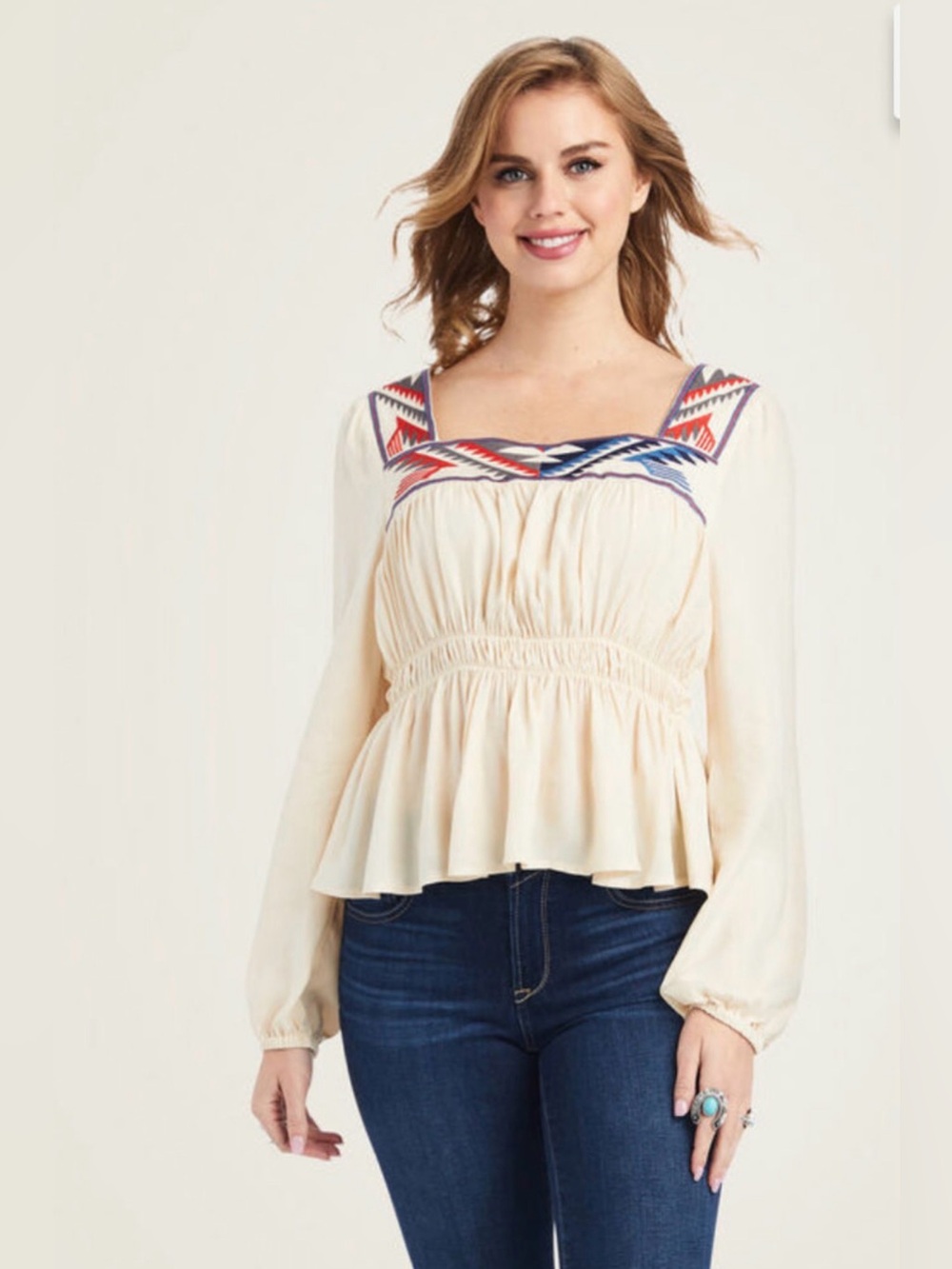NWT Ariat Chimayo Southwestern Embroidered Peplum Blouse Size Small